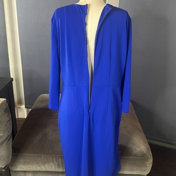 Women’s Blue Asymmetrical Ruffled Front Midi Dress 3/4 Sleeve Size 2XL NEW - Picture 14 of 16